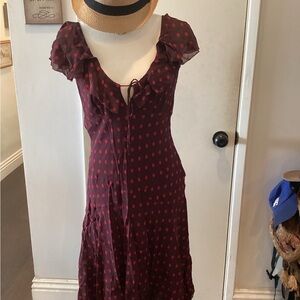 Reformation “Gaelle” Berry Dot Midi Dress